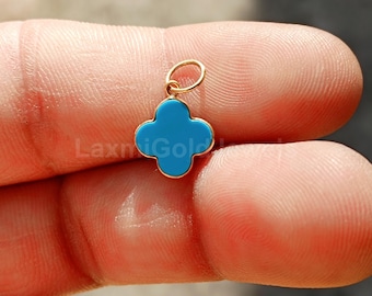 Solid 18K Gold Flower Charm, AA Sleeping Beauty Turquoise Pendant