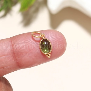 AA Green Tourmaline Charm, 18k Solid Gold Charm, Natural Tourmaline Charm, Gold Charm, Birthstone Charm, Charm Pendant, Handmade Gold Charm,