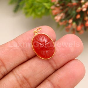 Solid 18K Gold Charm, Natural Carnelian Carving Charm, Gold Charm, Carnelian Charm, Minimalist Charm, Handmade Gold Charm, Charm Pendant,