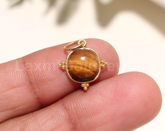 Natural Tiger's Eye Charm, 18k Solid Gold Charm, AA Tiger's Eye Charm, Charm Pendant, Handmade Charm, Minimalist Charm, Christmas Charm,