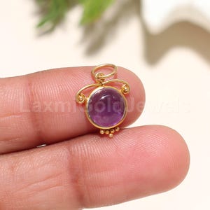 AA Amethyst Gold Charm, 18k Solid Gold Charm, Natural Amethyst Charm, Gold Charm, Charm Pendant, Handmade Gold Charm, Gift for Her Charm,