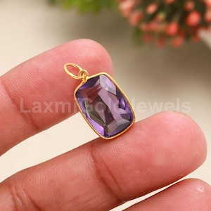 Solid 18K Gold Charm, Natural Amethyst Charm, Minimalist Charm, AA Amethyst Gold Charm, Solid Gold Charm, Handmade Gold Charm, Charm Pendant
