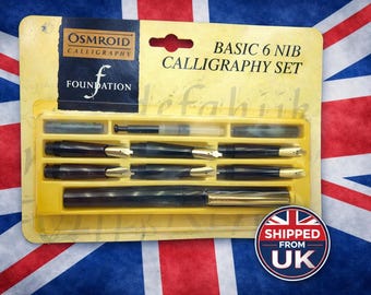 Juego de caligrafía Osmiroid vintage: Kit básico de 6 plumas (fabricado en el Reino Unido)