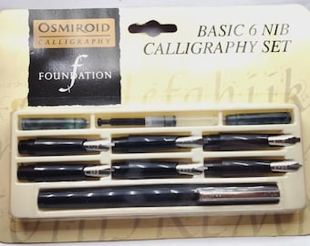 Juego básico de caligrafía Osmiroid de 6 plumillas – Kit de plumas de inmersión de fácil cambio sellado