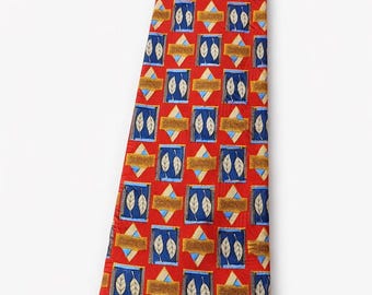 Corbata de seda Ermenegildo Zegna, roja, azul y dorada, diseño italiano.