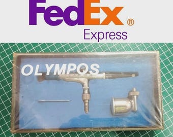 Aerógrafo Olympos HP-101 sellado de 0,3 mm, doble acción, 7 cc, nuevo en caja, FedEx Vintage