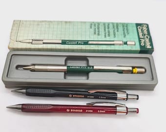 Lote de lápices mecánicos antiguos Fedex Faber Castell Pro 0.3 mm Stabilo 3135N 0.5 mm