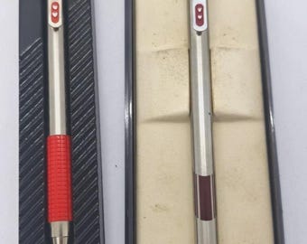 Vintage Paper Mate Double Heart Ballpoint Pen Set, 2 Silver Red Pens with Cases