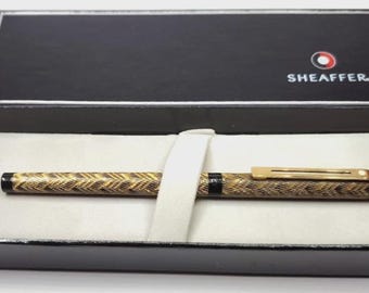 FEDEX Vintage Sheaffer Targa Fountain Pen with 14K Gold Fine Nib | Gold Wave Pattern | Original Box | Luxury Writing Gift | Collectible Pen