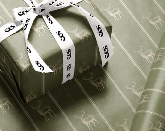 Papier pakowy Raindeer w kolorze szałwiowej zieleni, wykończenie błyszczące lub matowe, elegancki i luksusowy, do pakowania prezentów świątecznych