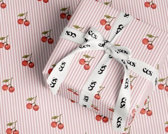 Geschenkpapier gestreift mit Kirschblüten: Rosa & Rot, glänzend oder matt