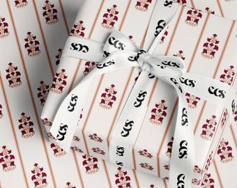 Vintage Burgundy Floral Wrapping Paper, Gloss or Matte Finish Elegant Luxury Gift Wrap