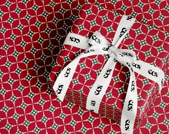 Red Argyle Christmas Wrapping Paper, Festive Gift Wrap