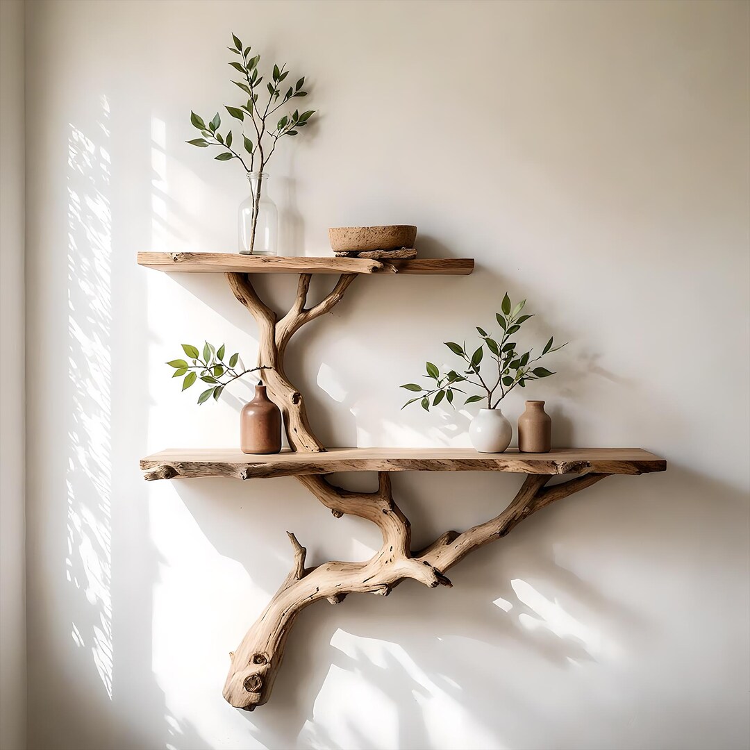 Handcrafted Wooden Tree Branch Shelf - Rustic Wall-mounted Decor - Etsy