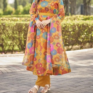 Designer Organza Anarkali Kurti Pant and Dupatta Set Designer Kurti Set Kurti Dupatta Set SummerWear Kurti Wedding Kurti Dress 3PC Kurti Set