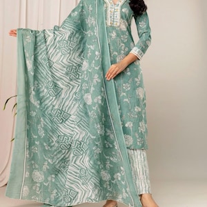 Designer Premium Cotton Kurti Pant and Dupatta Set Designer Kurti Set Kurti Dupatta Set Punjabi Kurti Suit 3PC Kurti Set Wedding Kurti Dress