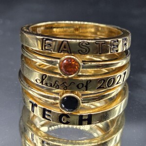 Personalized Class of 2026 Ring Custom Name Graduation Ring Set, Gold Stackable Rings, Birthstone Family Ring, School Gift Jewelry
