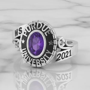 Purdue University Class Ring, Purple Stone Graduation Ring, Custom Silver College Ring, Alumni Signet Ring, 2026 Class Ring, University Ring