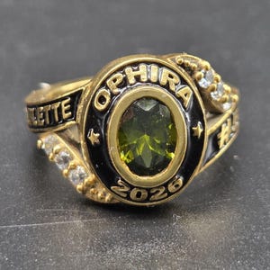 CZ Bezel Set Oval Gemstone High School Class Ring for Her | Graduation Ring in 925 Sterling Silver | Split Shank Opening Band Two Tone Ring