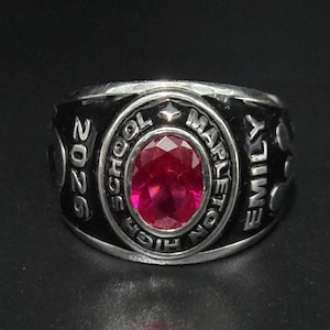 Vintage Style Men’s Ruby Birthstone Class Ring 2026 Engraved Name Ring 925 Silver Signet Ring Custom Collage Graduation Ring Gift For Son