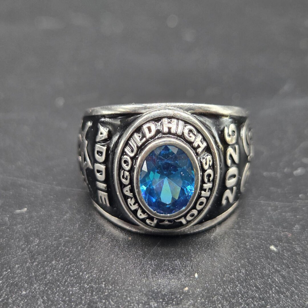 925 Sterling Silver High School College Class Ring With Blue Gemstone ...