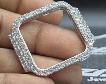 Bisel de moissanita redonda de forma cuadrada con diamantes, bisel de reloj personalizado de alta calidad, bisel de repuesto de lujo de plata de acero inoxidable 925 con engaste de diamantes.