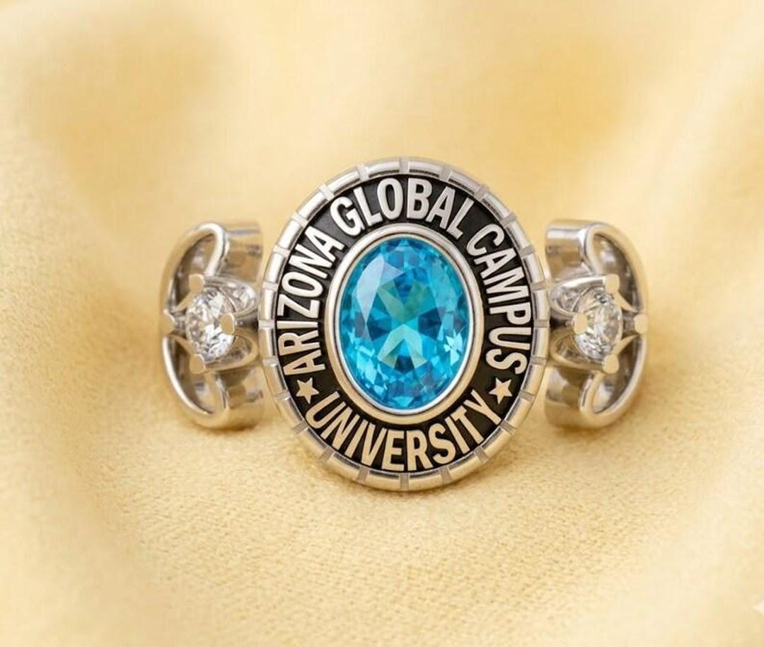 University of Arizona Global Campus Class Ring, Custom Blue Topaz ...