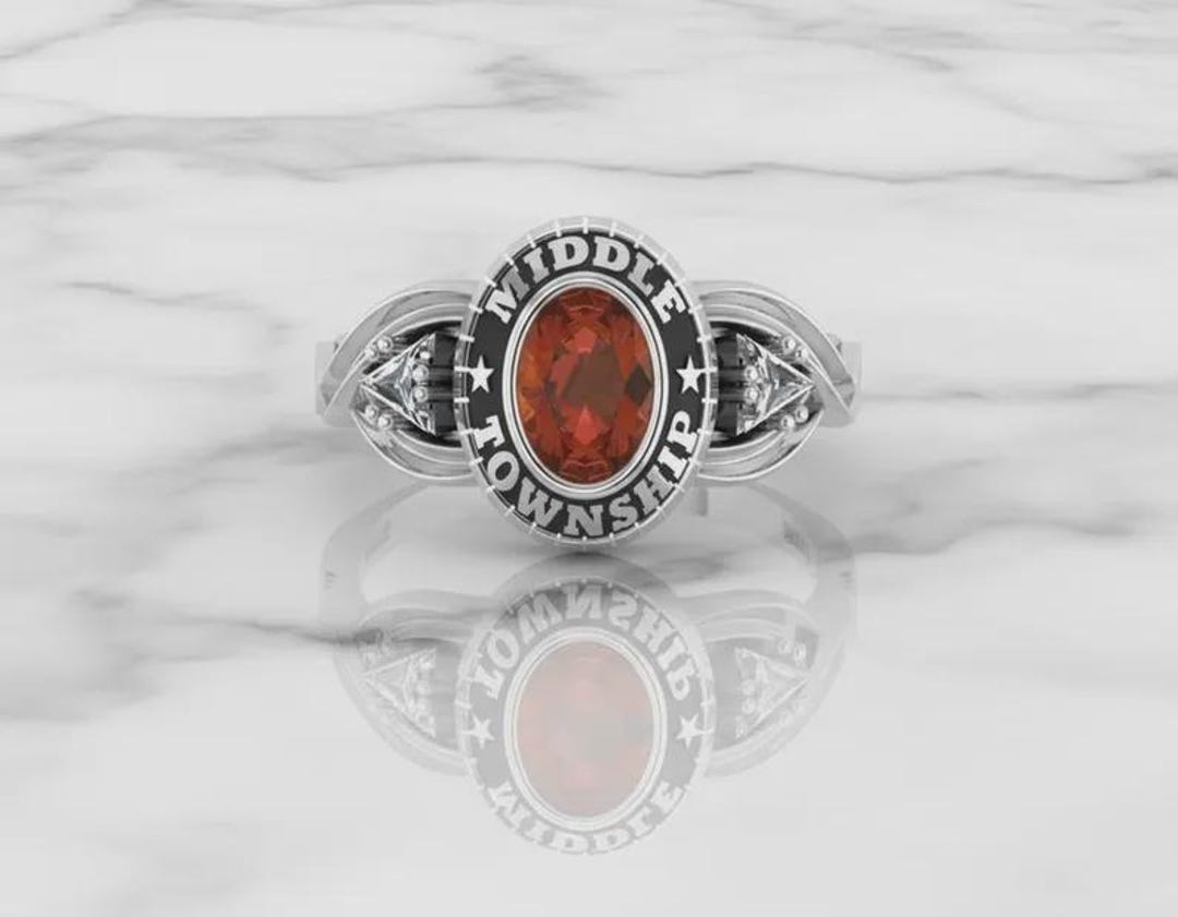 Custom Gold High School Class Ring With Marquise Red Stone ...