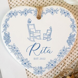Personalized Memorial Ornament Custom Name & EST Year Two Chairs Sympathy Keepsake Bereavement Gift,Remembrance Ceramic Hanging Decor
