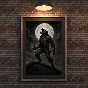 Väggkonst Wolfman Cryptid - Vintage Horror Noir-stil (digital nedladdning)