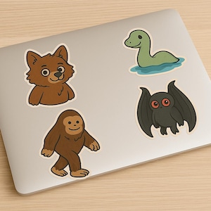 Cute Cryptid Sticker Sheet – Printable 8.5x11” Digital Download | Bigfoot, Mothman, Nessie, Werewolf (Digital Download)