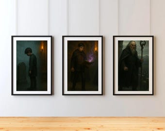 Tríptico El Viaje del Villano – Arte mural de fantasía oscura (Descarga digital)
