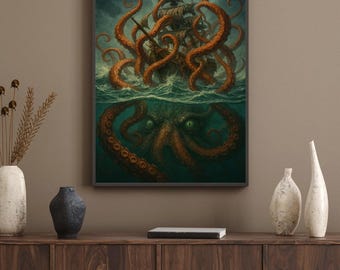 Impresión artística de Barco Pirata vs. Kraken: Batalla Náutica Épica (Descarga Digital)