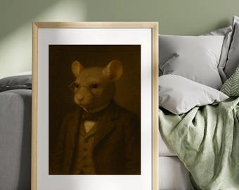 Ratón caballero distinguido – Retrato victoriano de animal / Arte mural imprimible de fantasía (descarga digital)