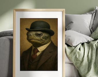 Imprimible de tortuga elegante: arte animal victoriano, descarga instantánea, decoración de pared estilo cottagecore