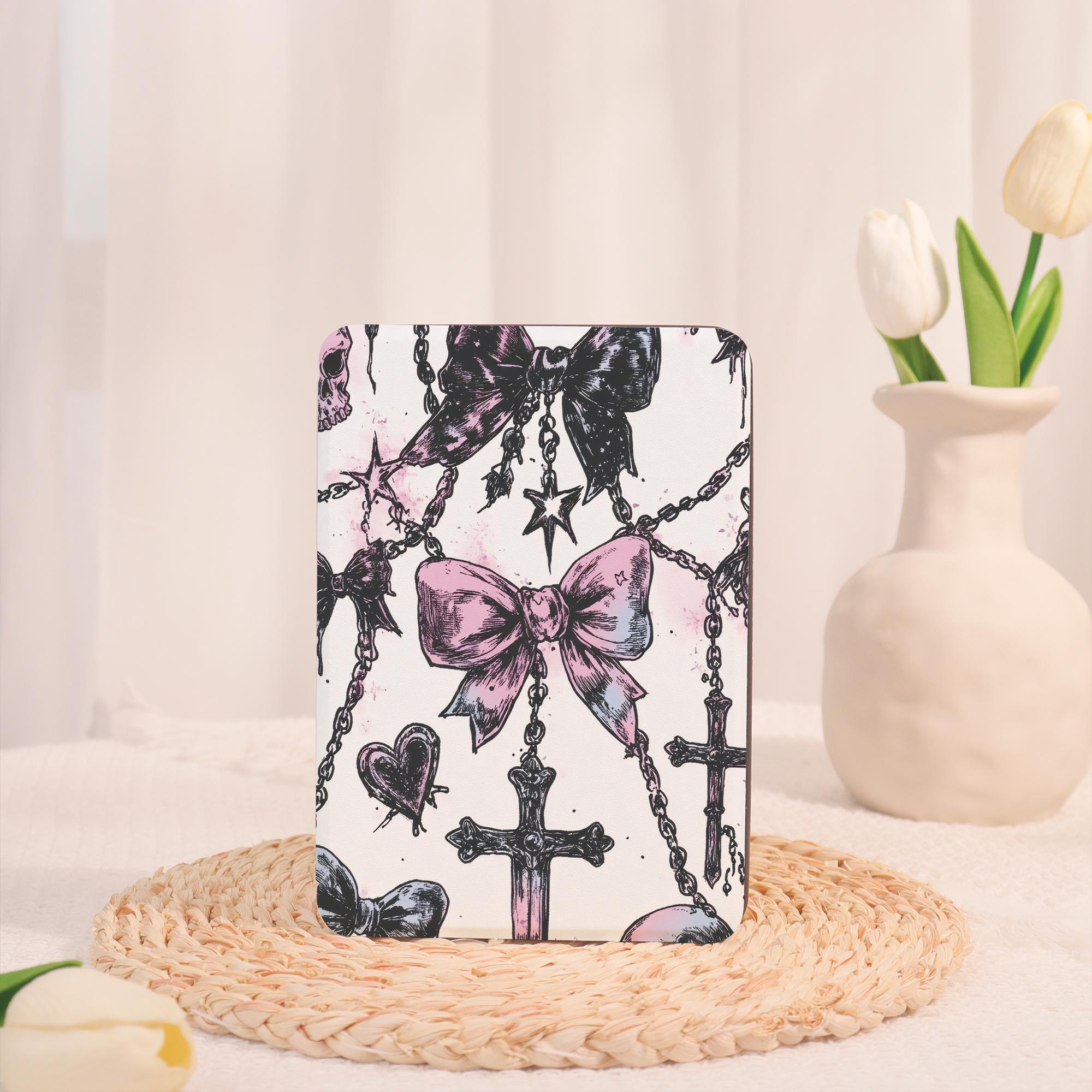 Personalized Cool Gothic Bow Kindle/Kobo Custom Case for Libra Color,Clara Color/2E,Kindle Colorsoft/10/11th,Paperwhite 11/12th With Strap