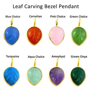 Selling 5 Pieces - Leaf Carving Gemstone Pendant | Sterling Silver Tiny Bezel Charm for Necklace, Bracelet, Earrings