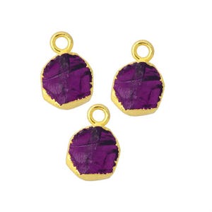 Selling 5 Pieces - Amethyst Raw Gemstone Pendant, Gold Electroplated Tiny Charm, Handmade Gemstone Single Bail Pendant, Gift For Her