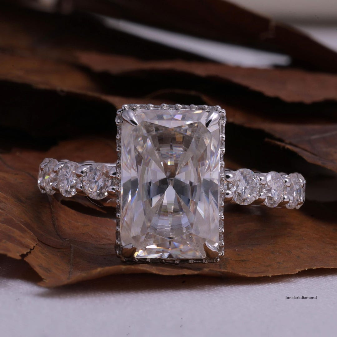 Radiant Cut Diamond Engagement Ring White Gold Halo With Round Side ...