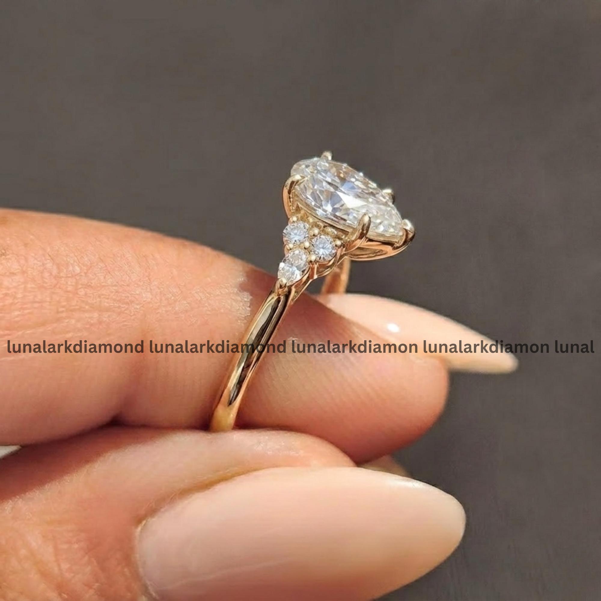 Pear Cut Moissanite Engagement Ring Yellow Gold Teardrop Diamond Ring ...