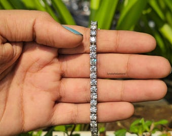 Pulsera de tenis de moissanita de corte redondo de lujo, regalo para ella, única pulsera de plata esterlina con diamantes clásicos de 7 TCW, joyería alternativa, elegante pulsera.