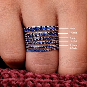 Blue Sapphire Wedding Band 14K Gold Eternity Band Micro Pave Band Dainty Matching Ring Stacking Bridal Promise Gift September Birthstone