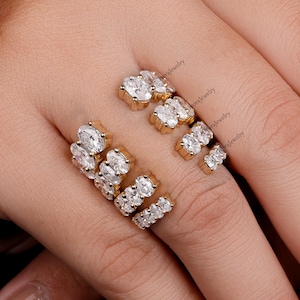 Oval Moissanite Open Wedding Band Gold Gap Band Oval Cut Wedding Ring Moissanite Stacking Ring Vintage Wedding Yellow Gold Band Gift for Her