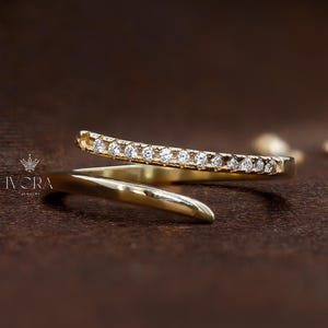 14K Solid Gold Spiral Open Wrap Diamond Ring Dainty Minimalist Bypass Ring Delicate Wrap Ring With Pave Diamond Statement Ring Promise Ring