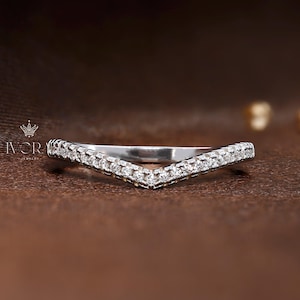V Shaped Band 1.9mm Moissanite Wedding Band For Women V Shape Ring Chevron Band Curved Wedding Band 14K Gold Plated Ring V Wedding Band