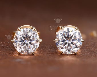 14K Solid Gold Round Cut Moissanite Martini Screwback Solitaire Stud Earrings  Birthday Gift for Her Everyday Earrings Diamond Earrings