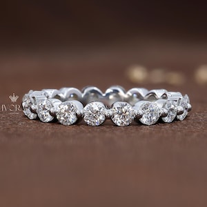 Floating Bubble Band Full Eternity 3 MM Round Moissanite Wedding Band Minimalist Moissanite Band Stackable Band Anniversary Gift Band