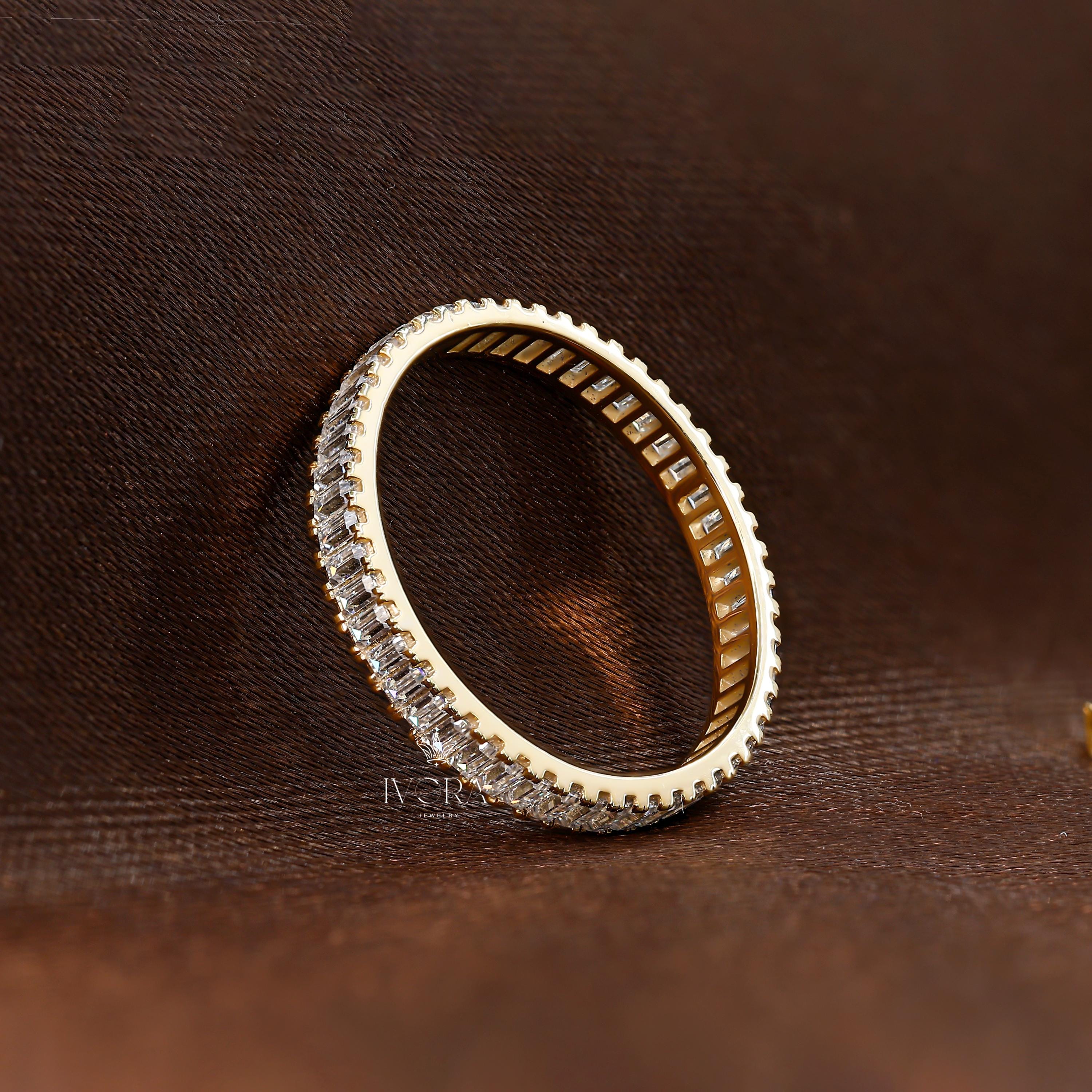 14K Solid Gold Baguette Wedding Ring, Vertical Baguette Full Eternity ...
