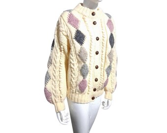Vintage Standun Womens size Large Hand Knit Chunky Wool Ireland Grandpa Sweater
