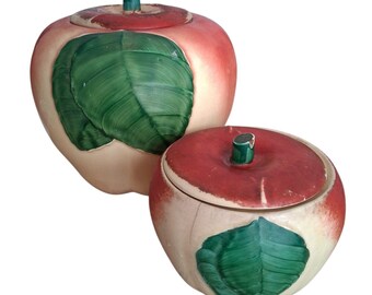 Vintage 1940s Hull Pottery Apple Cookie Jars With Lid Kitchen Decor Grannycore